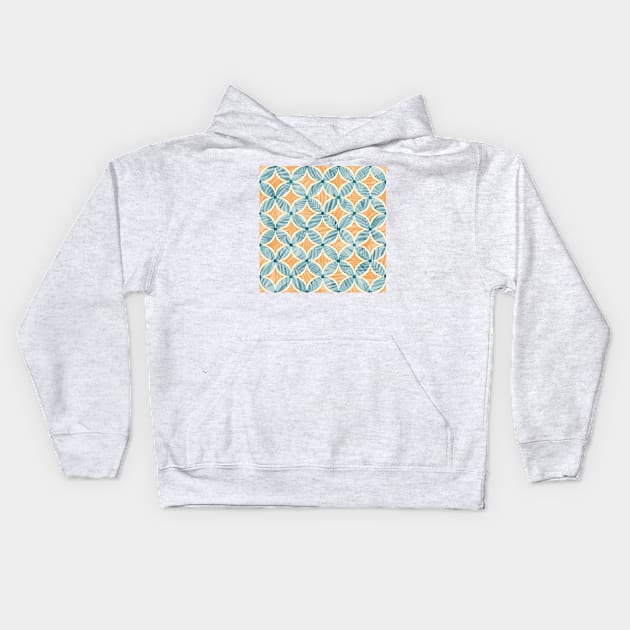 Orange and Blue Sunset Palms Geometry Kids Hoodie by Carolina Díaz